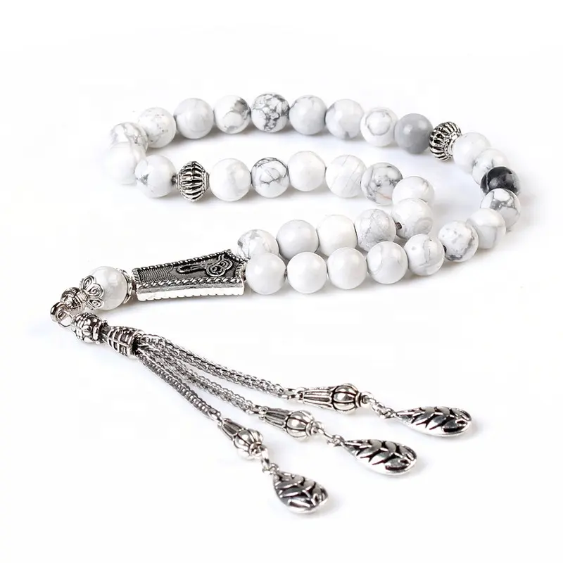 8MM turchese bianco pietra naturale Howlite Islam Tasbih Tespih islamico Masbaha Subha collana di perle di preghiera musulmana