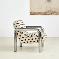 Fauteuil en acier inoxydable de style Bauhaus, canapé simple en tissu à pois vintage, chaise à dossier pour salon ou hôtel