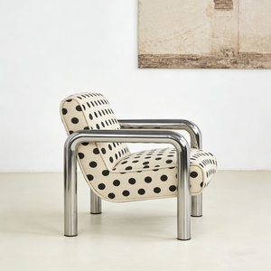 Poltrona in Acciaio Inossidabile Stile Bauhaus, Divano Singolo in Tessuto a Pois Vintage, <span class=keywords><strong>Sedia</strong></span> con Schienale per Soggiorno e Hotel - Product Image 2