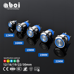 Abei 12mm 16mm 19mm 22mm Mini LED en acier inoxydable ultra-mince IP65 étanche bleu anneau lumineux momentané métal bouton-poussoir - Product Image 1