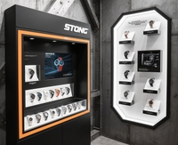 Vitrine de magasin de montres moderne avec éclairage LED, comptoir de présentation, métal, mur plat, verre