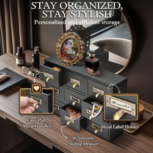 Flexzion <strong>Apothecary</strong> <strong>Cabinet</strong> with 4 Drawers - Vintage Rustic Wood Desktop Organizer for Home &amp;amp; Office Supplies - Tabletop Woo - Product Image 4