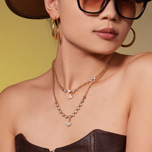 Collana YF8437 di lusso, squisita, a forma di cuore, con zirconi cubici, fatta a mano, placcata oro 18 carati, impermeabile, in acciaio inossidabile. - Product Image 3