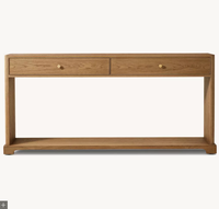 Table d'entrée GENEVIEVE en chêne massif de style mid-century avec tiroir de rangement, meuble durable pour salon et couloir