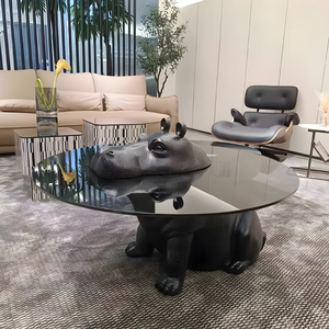 Tavolino da Caffè Moderno <span class=keywords><strong>in</strong></span> <span class=keywords><strong>Vetro</strong></span> Temperato Rotondo con Design a Ippopotamo, Stile Italiano, Forma Irregolare per Soggiorno - Product Image 2
