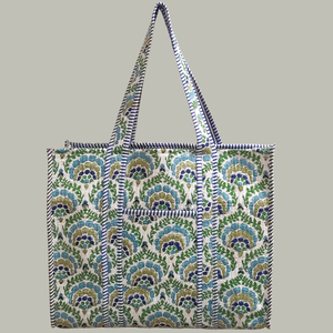 Sac fourre-tout en coton imprimé à la main, matelassé, pour la plage ou le shopping, réutilisable, grand sac à bandoulière, sac en tissu écologique - Product Image 2