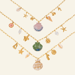 Collar MYNECK SUMMER <span class=keywords><strong>BINIKI</strong></span> JEWELRY con Colgante de Concha Rosa, Chapado en Oro de 18K, Acero Inoxidable, Alta Retención de Color, Estilo Hawaiano - Product Image 2