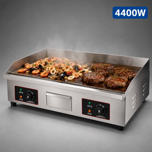 Professional Dual Zone Electric <b>Griddle</b> <b>Flat</b> <b>Top</b> with Independent Temperature Control 4400W Stainless Steel <b>Griddle</b> Station - Product Image 1