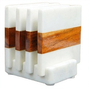 Newly Designed Classic Square Wood Marble Coasters Set for Office Party Restaurant Use Eco-Friendly Factory Price Tableware - Product Image 1