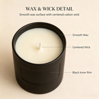 Bougie parfumée en céramique noire mate personnalisée de luxe en gros pour la décoration de la maison, du bureau et des coffrets cadeaux
