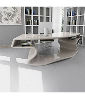 Table de bureau pratique CANDU Soho, design de bureau, surface solide en bois/pierre, finition brillante, prise escamotable sans fil, garantie 10 ans