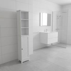 Armoire à linge Louvre, armoire haute avec compartiments, armoire étroite pour salle de bain, tour à linge en bois avec porte et étagère de rangement réglable - Product Image 2