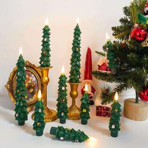 Bougies LED blanches réalistes vert sauge, longues et coniques, en cire de paraffine, écologiques, pour la décoration intérieure, Noël et les fêtes - Product Image 6