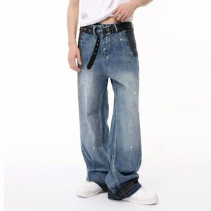กางเกงยีนส์ทรงตรงหลวมสไตล์อเมริกันย้อนยุคสีน้ำเงินฟอกลายหมึกสำหรับผู้ชาย ฤดูใบไม้ผลิ แฟชั่นข้ามพรมแดน - Product Image 5