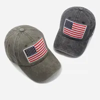 Amazon sıcak satış amerikan bayrağı işlemeli yıkanmış pamuklu beyzbol şapkası spor kap şapka