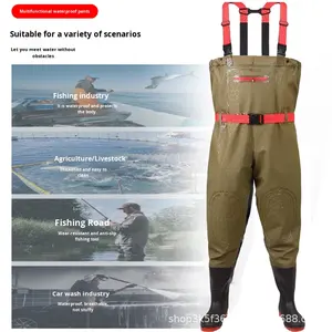 Pantalons de pêche en nylon imperméable épais et durable pour hommes et femmes avec chaussures d'eau et fermeture éclair - Product Image 1