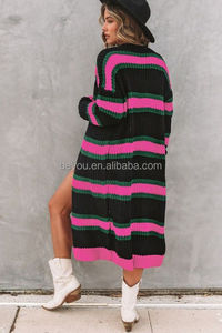 <span class=keywords><strong>Cardigan</strong></span> Lungo Multicolore a Righe Rosa e <span class=keywords><strong>Verde</strong></span> per <span class=keywords><strong>Donna</strong></span> - Product Image 5
