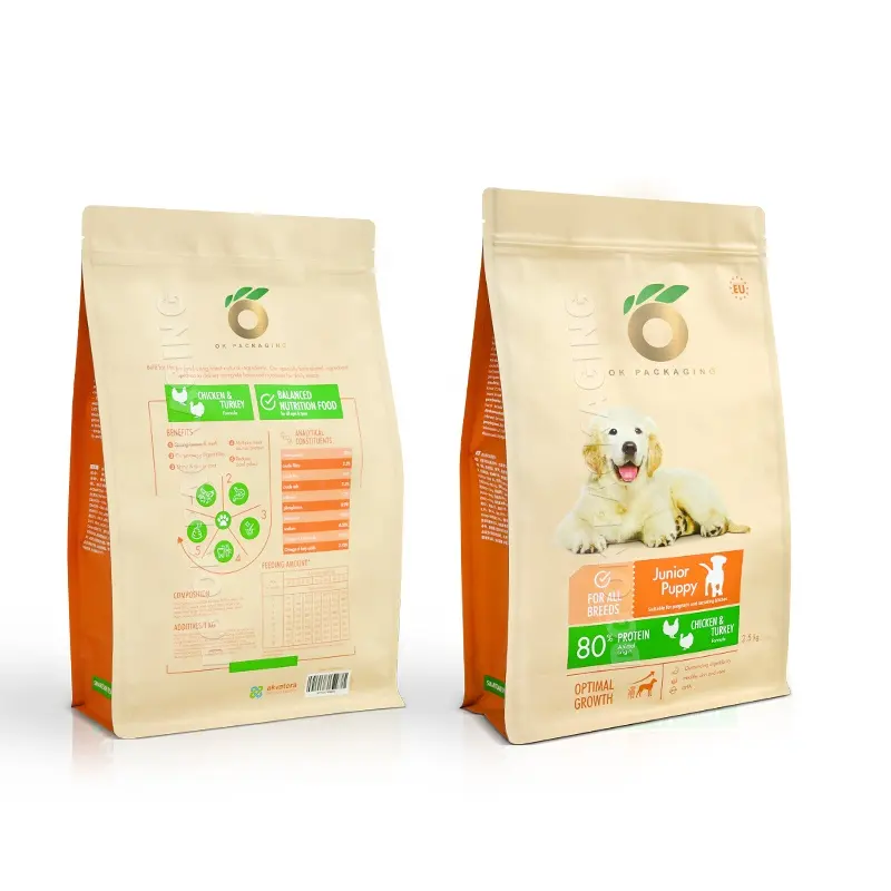 Individuelle biologisch abbaubare Packungen aus Kraftpapier für Katzenfutter standbeutel mit flachem Boden aus Aluminiumfolie für Haustierfutter