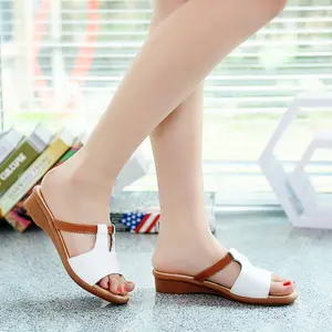 Sandal Platform Wedge Kulit PU Wanita, Sepatu Selop Ujung Terbuka Musim Panas