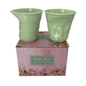 Tasse à café en céramique de porcelaine créative en gros avec anse, réutilisable, design froissé irrégulier, pour thé, eau, lait, cadeaux - Product Image 5