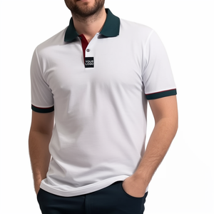 Camiseta Polo de Golf Blanca de Algodón Personalizada, Uniformes de Polo con Ribete Blanco y Verde - Product Image 1
