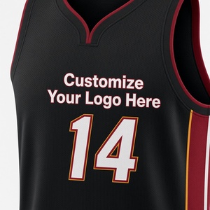 Customizable Basketball Jersey Men's Sleeveless V-Neck Moisture Wicking Mesh Tank <b>Top</b> Number 14 Black <b>Red</b> White <b>Stripe</b> - Product Image 3