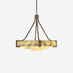 Alabaster Lang Rectangle Pendant <b>Light</b> <b>Led</b> E27 Gold Body For Villa Living Room - Product Image 4