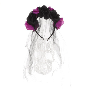 Diadema de malla con flores, calavera gótica peculiar y alas de murciélago para Halloween, accesorio para el cabello para fiestas y bailes - Product Image 5