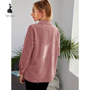 Chemise-veste en velours côtelé tissé respirant pour femme, manches longues, style rétro, avec poches et boutons, pour le quotidien - Product Image 3