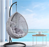 Fauteuil suspendu pliant en rotin tressé avec coussin moelleux, balançoire de patio, chaise œuf pour extérieur et intérieur