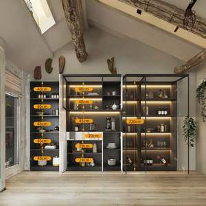 Armoire à vin en bois de style ferme de luxe avec portes en verre pour la maison et la salle à manger de la villa, meubles de rangement - Product Image 3