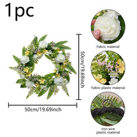 Cincin Bunga Simulasi Dekorasi Natal Pernikahan Tanaman Hijau Dekorasi Bunga Buatan Mawar Hydrangea Daisy