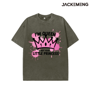T-shirt en coton oversize délavé avec imprimé « I'm Queen », style streetwear rétro, pour usage quotidien décontracté, vente en gros depuis l'entrepôt américain - Product Image 6