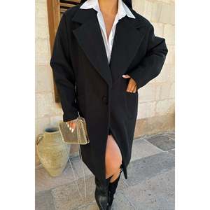 Abrigo de Piel para Mujer, Color Negro, con Cierre Cruzado, Estilo Formal, Talla Grande, para Invierno, Transpirable y Teñido - Product Image 3