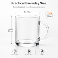 Tasse à café en verre transparent de 11 oz, imprimable par transfert thermique, pour impression de marque personnalisée, salons professionnels et impression graphique intégrale