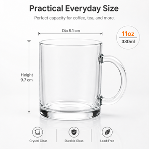 Vaso de Café de Vidrio Transparente de 11 oz, Imprimible por Transferencia Térmica, para Impresión de Marca Personalizada, Ferias Comerciales y Gráficos Envolventes Completos - Product Image 2