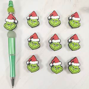 2024 Nieuwe Voedselpen Topper Kwaliteit Custom Kralen Siliconen Grinch Focale Tandjes Kralen Rond Bedrukt Losse Kraal - Product Image 1