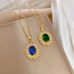 Bijoux colorés rétro gemmes avec Zircon pendentif collier léger de luxe Simple chaîne de clavicule pour dames