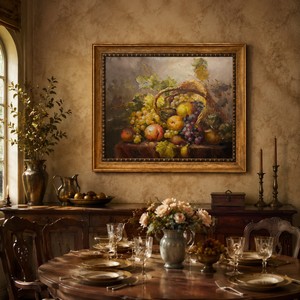 Quadro su tela impressionista fatto a mano con texture 3D, Cesto di Uva, Natura Morta con Frutta, per Arredamento Casa, Cucina, Sala da Pranzo - Product Image 3