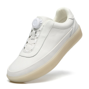 Zapatos Casuales de Cuero Blanco con Ribete Azul, Suela de Goma Marrón, Cierre Rápido Giratorio, Zapatos para Caminar, Combinan con Todo, Zapatos de Ocio Diarios - Product Image 4