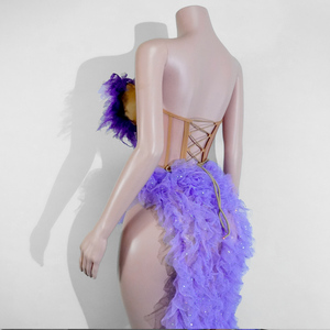 Vestido de mujer morado de calidad premium para Drag Queen, sexy, de malla transparente con purpurina, corsé de encaje, con abertura alta, para baile, ropa de escenario, fiesta en discoteca - Product Image 5