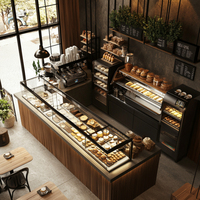 M2 Display Simple Brown Food Shop Cafe Bar Comptoir Design Présentoir à gâteaux et armoire en verre Comptoir de boulangerie