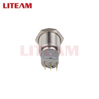 Bouton-poussoir momentané en acier inoxydable avec anneau LED lumineux, tête plate, étanche et anti-poussière, 1NO+1NC, avec une puissance nominale de 5A 250V