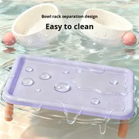 Table à Manger Extérieure Portable en Céramique pour Chat et Chien avec Support Élevé Anti-Fuite et Bols pour Nourriture/Eau