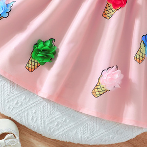 Lindo Vestido de Princesa para Bebés Niñas, Transpirable, con Volantes, Manga Corta, Estampado Floral y de Hielo, Ropa de Bebé para Fiestas de Verano - Product Image 6