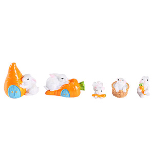 Figurines miniatures de lapin blanc en résine avec carottes et maison pour la décoration de la maison, accessoires d'artisanat artistique - Product Image 4