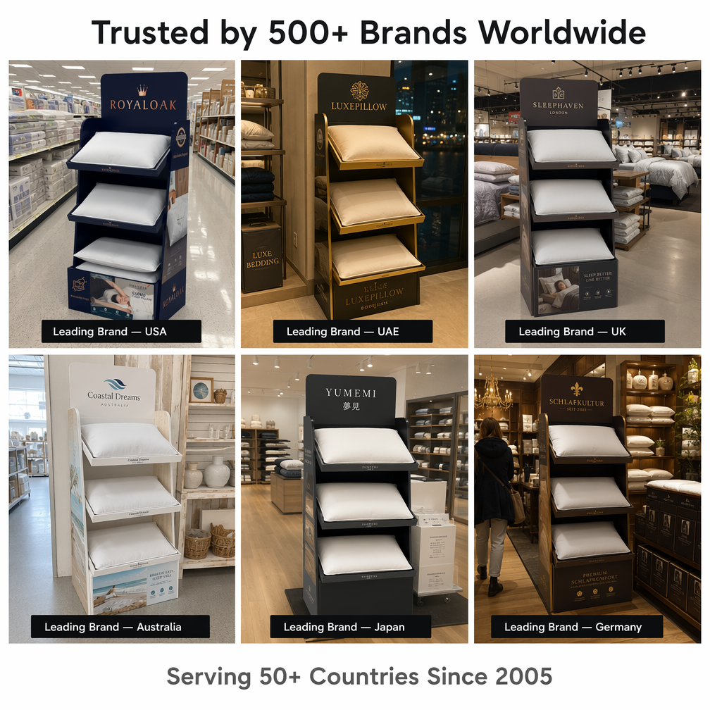 Floor Pillow & Bedding Display Racks Angled Shelves Wood Custom Header Easy Assembly for for Home Textile Retail for Pillow — view 6