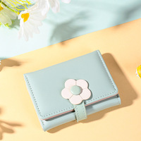 Dompet Lipat Wanita PU Hadiah Pendek Lucu Kecil Motif Bunga Segar Gaya Korea Populer di Internet Dompet Koin Dropshipping