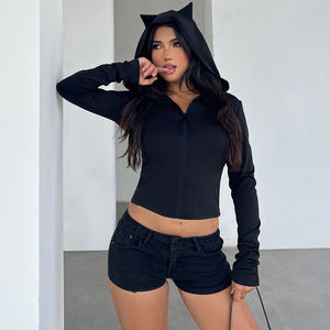 เสื้อฮู้ดซิปกราฟิก American Street Devil ทรงสลิมฟิตสำหรับผู้หญิง เสื้อครอปฮู้ดดี้ เสื้อแจ็คเก็ตเซ็กซี่สำหรับสาวๆ - Product Image 6