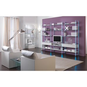 Vitrinas Modulares Combinables de Pared 303x40x H 220 Blanco Brillante con Tiras LED, Mueble para Sala de Estar - Product Image 1